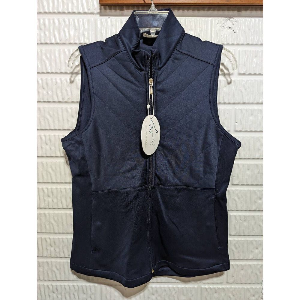 Greg Norman Womens Navy Blue Snap Close Pockets Full Zip Quilted Vest Medium NWT